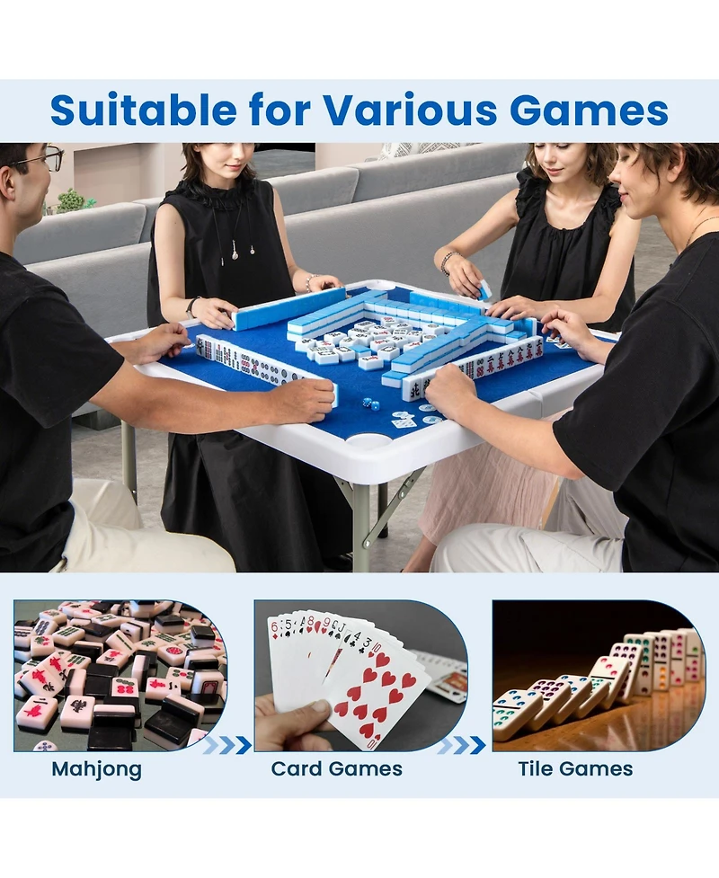 Hongge 35-Inch Folding Mahjong Table for 4 Players with Cup Holders and Card Slots