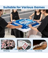 Hongge 35-Inch Folding Mahjong Table for 4 Players with Cup Holders and Card Slots