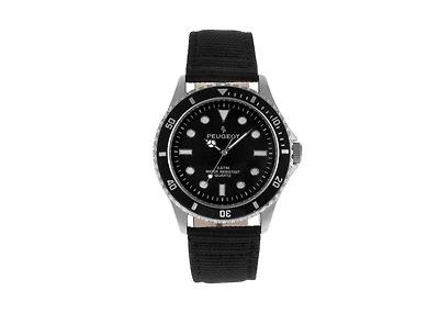 Peugeot Men's 42mm Sport Bezel Watch with Black Dial and Canvas Strap