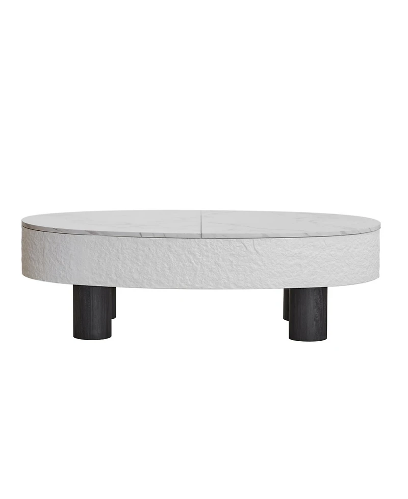 Streamdale Furniture Oval Faux Marble Mid-Century Modern Coffee Table with Hidden Drawer