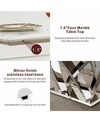 Streamdale Furniture Marble Dining Table for 6, 70" Rectangle Faux Marble Table with Stainless Steel Base.