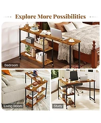 Costway 360° Rotation Mobile Laptop Table with 2-Tier Storage Shelves & 6 Universal Wheels