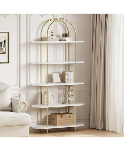 gaomon 71" 5-Tier Metal Collapsible Bookshelf, Portable Freestanding Bookcase, Tall Storage Organizer Display Rack for Home Office, Living Room