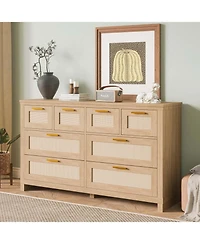 gaomon 8-Drawers Rattan Dresser for Bedroom, Wooden Dresser Chest of Drawers
