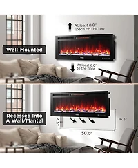 gaomon 88" Recessed & Wall Mounted Electric Fireplace Heater, Multicolor Flame, 750-1500W, WiFi & Remote Control