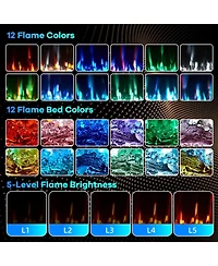 Gaomon 60" Wall Mounted/Recessed Electric Fireplace, 12 Flame Colors, Timer, Remote Control, 750/1500W, Log & Crystal