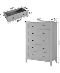 gaomon 5 Drawer Tall Dresser for Bedroom, Wooden Chest with Deep Drawers and Metal Knobs for Hallway or Entryway