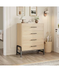 gaomon 38.6" Tall 4-Drawer Freestanding Dresser, Wooden Storage Chest for Bedroom, Entryway & Living Room, Natural Oak