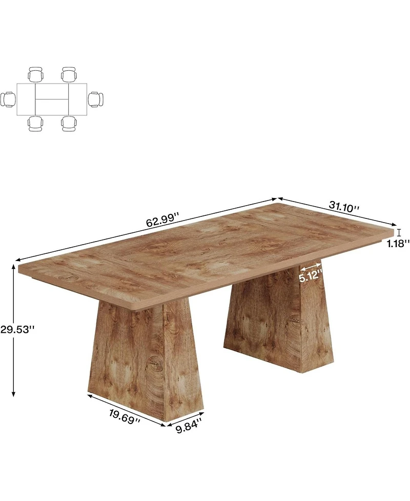 Tribesigns 63-Inch Dining Table with Double Pedestal Base, Modern Kitchen Tabl, Espresso Brown