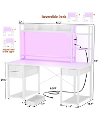 Aheaplus 47-55 inch Computer Desk with 3 Drawers and Storage Shelves