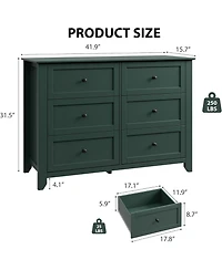Gaomon Green 6 Drawer Dresser for Bedroom, Wide Wooden Chest with Deep Drawers,Modern Storage Organizer for Hallway, Entryway