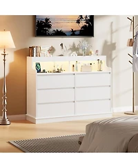 Dresser for Bedroom with 6 Drawers, Modern Chest Featuring Led Lights and Charging Station