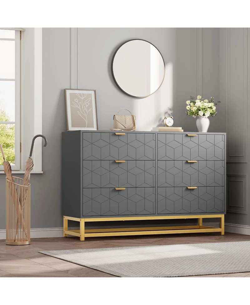 Gaomon 6 Drawer Dresser with Wide Storage, Dresser Chest Organizer with Metal Legs, Modern Dressers & chests of Drawers