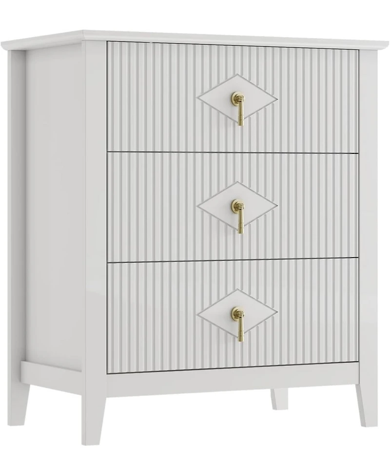 Gaomon Fluted Dresser 27.5"W, 3-Drawer Wood Chest, Modern Bedroom Storage Cabinet