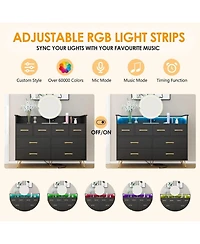 gaomon 8-Drawer Dresser Tv Stand, Led Lighting & Charging Station, Wide Entertainment Center with Open Storage for Bedroom Living Room