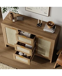 gaomon 47.2-Inch Rattan Buffet Sideboard Cabinet, Boho Credenza with Drawers & Doors, Wooden Coffee Bar Storage for Entryway or Living Room"