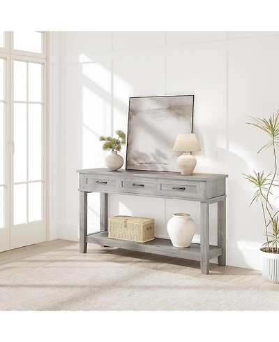 gaomon 52" Console Table Entryway with 3 Storage Drawers, 3-Tier dustrial Metal Sofa Behind Couch Table, Hallway forEntryway, B