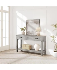 gaomon 52" Console Table Entryway with 3 Storage Drawers, 3-Tier dustrial Metal Sofa Behind Couch Table, Hallway forEntryway, B