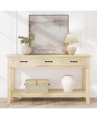 gaomon Console Table Entryway Table with 3 Storage Drawers, 3-Tier dust rial Metal Sofa Table Behind Couch Table, Hallway Table for Entryway