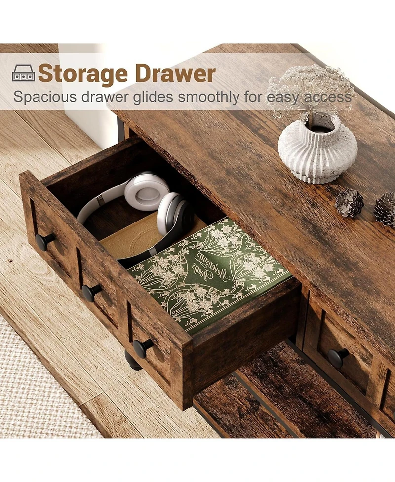 gaomon 52" Console Table Entryway with 3 Storage Drawers, 3-Tier dustrial Metal Sofa Behind Couch Table, Hallway forEntryway, B