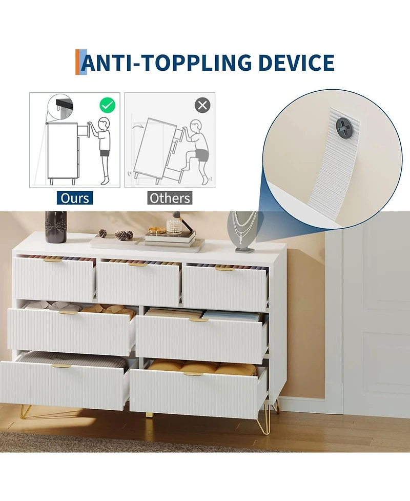 Gaomon 7 Drawer Dresser 47.2 in Wide Modern White Dresser Wooden Chest of Drawer Table Storage Organizer