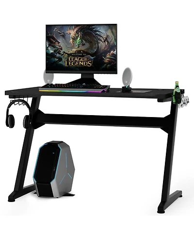 Gymax Gaming Desk Computer Studio Desk Pc Table Z Shape Gamer Workstation w/Mousepad