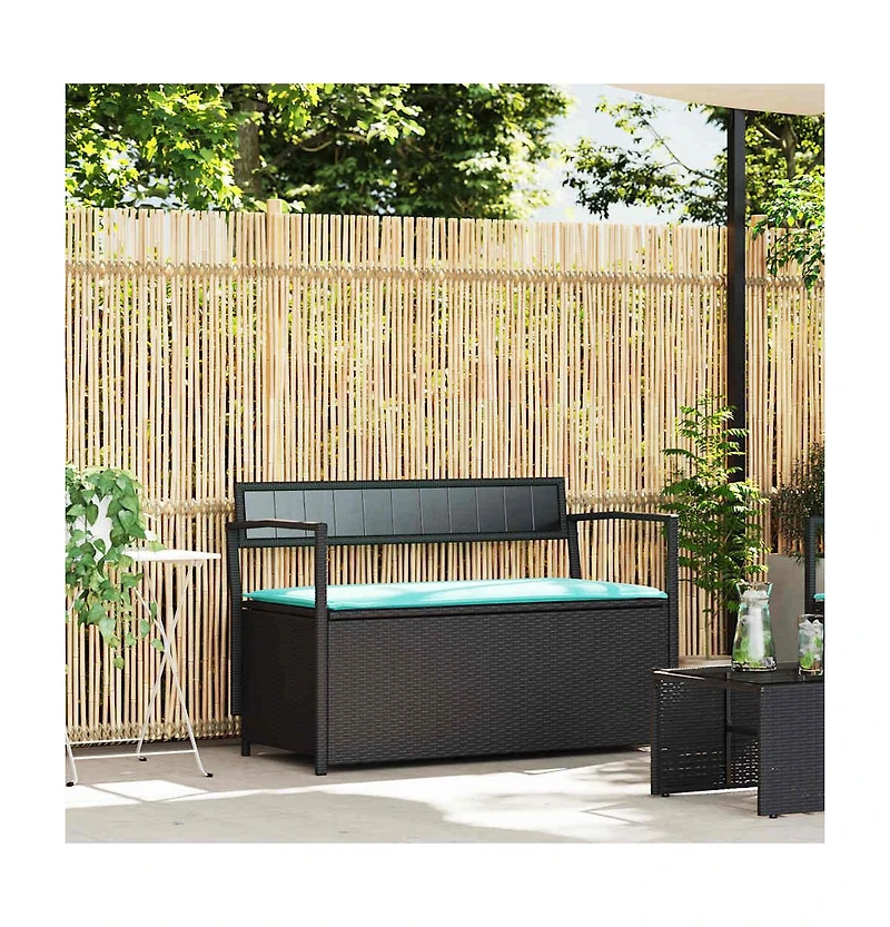 vidaXL Patio Storage Bench with Cushion Black Poly Rattan