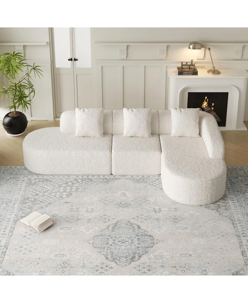 Streamdale Furniture L-shaped curved modular sofa, modern lychee-textured polyester fabric, curved backrest