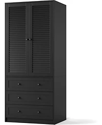 gaomon Modern Armoire Wardrobe Closet with 3 Drawers & 2 Doors, Tall Standing Wooden Cabinet for Hanging Clothes, Heavy Duty Storage