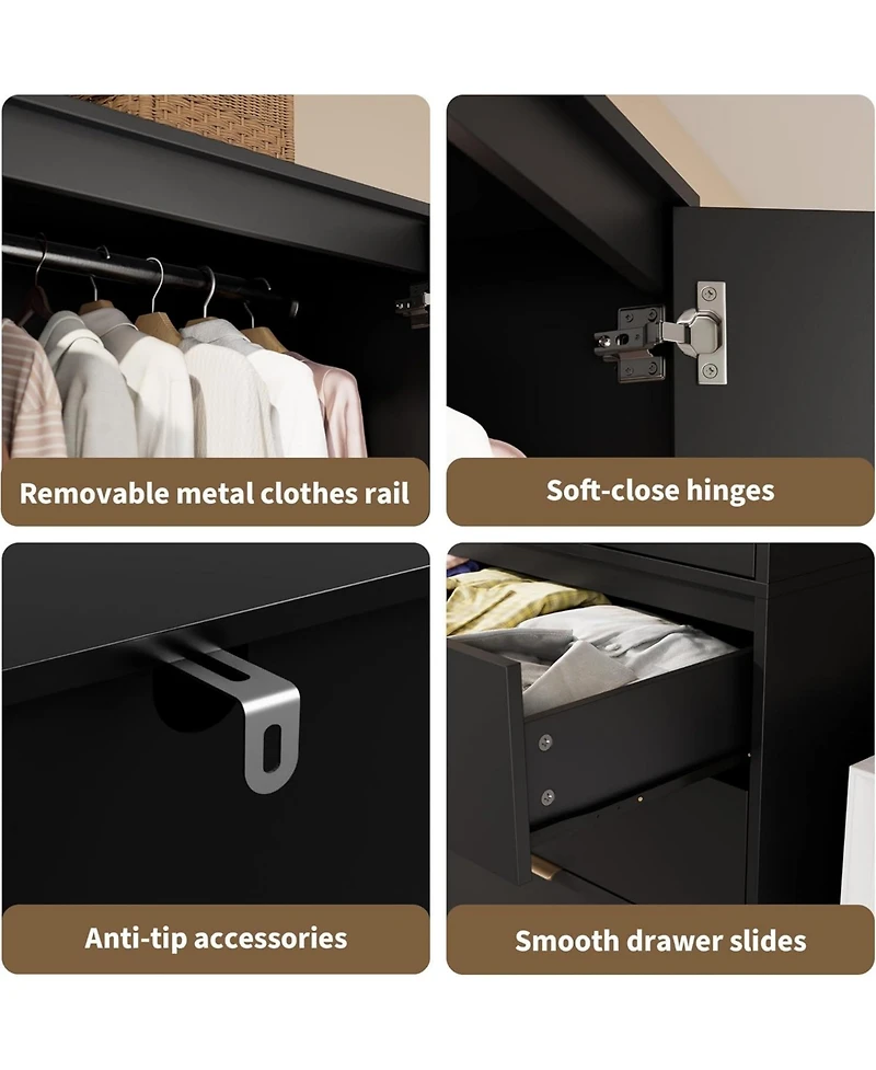 Gaomon Armoire Wardrobe Closet with 3 Drawers and 2 Doors, Modern Tall Wooden Cabinet for Hanging Clothes, Bedroom Storage Organizer