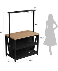 Gaomon Wooden Kitchen Island with Power Outlet & Led Lights, 47" Kitchen Island Table with Storage, 3-Tier Bakers Rack, Coffee Bar Table with Hoo