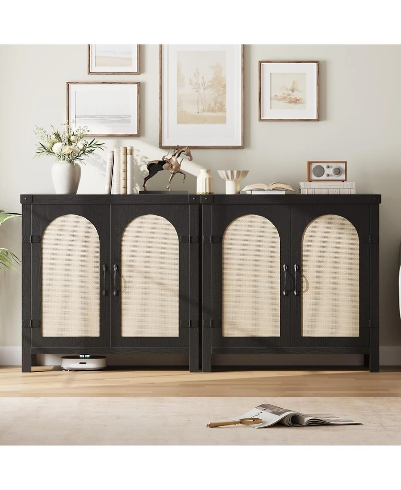 Gaomon 31.5" Small Rattan Buffet Cabinet with Storage, Coffee Bar Sideboard Adjustable Shelves & Doors, Boho Farmhouse