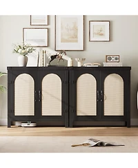 Gaomon 31.5" Small Rattan Buffet Cabinet with Storage, Coffee Bar Sideboard Adjustable Shelves & Doors, Boho Farmhouse