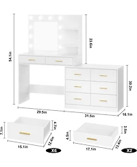 gaomon 61" Vanity Desk with Mirror and Lights, 8 Drawers & 2 Shelves, 3 Lighting Modes, Makeup Adjustable Brightness for Bedroom