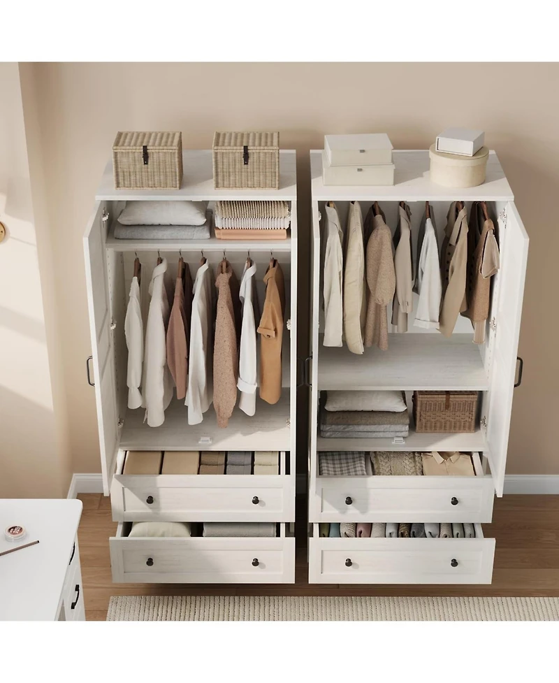 gaomon 72" Tall Wooden Armoire Wardrobe Closet with 2 Drawers, Adjustable Shelf & Hanging Rod, Bedroom Storage Cabinet with Doors