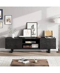 Gaomon Industrial Tv Stand for 80 Inch Tv, Modern Black Wood Entertainment Center with 2 Drawers, Heavy Duty Metal Legs, Open Storage