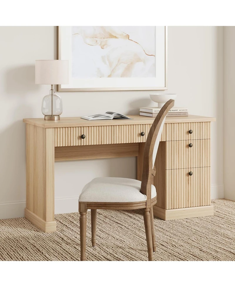 Gaomon 54" Fluted Executive Desk with Charging Station, Modern Home Office Writing File Drawers and Cabinet Storage