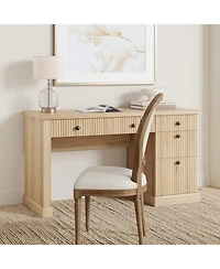 Gaomon 54" Fluted Executive Desk with Charging Station, Modern Home Office Writing File Drawers and Cabinet Storage