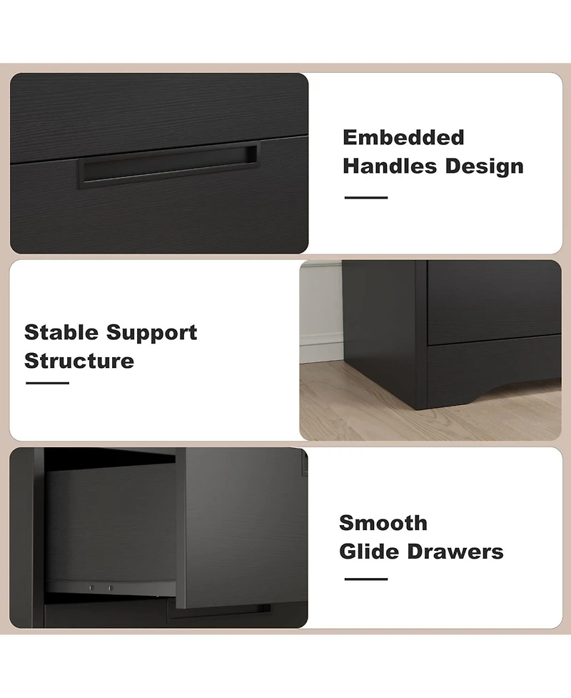 Gaomon Black Wooden Dresser Chest of Drawers Dresser with Embedded Handles Design and 4 Drawer Organizer