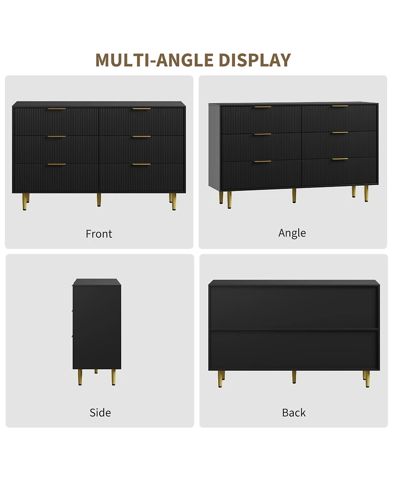 Gaomon Fluted Dresser for Bedroom,Wooden Chest of Drawers with Metal Handle & Feet