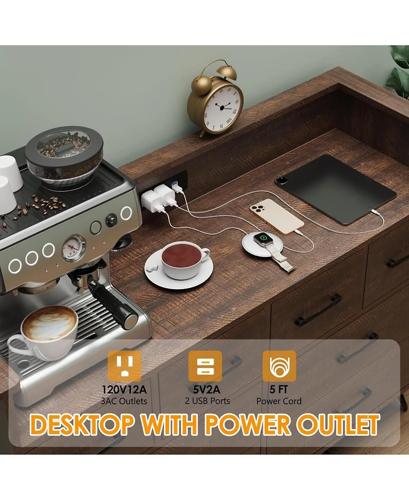 gaomon Wood Dresser with Power Outlet and Led Lights, 8 Drawer Dresser for Bedroom