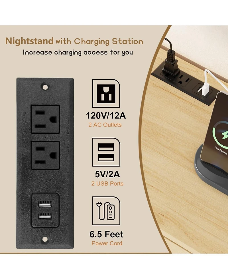 Gaomon Coffee Brown Rattan 6-Drawer Dresser, Oak Storage Cabinet for Entryway, Bedroom, Living Room & Hallway