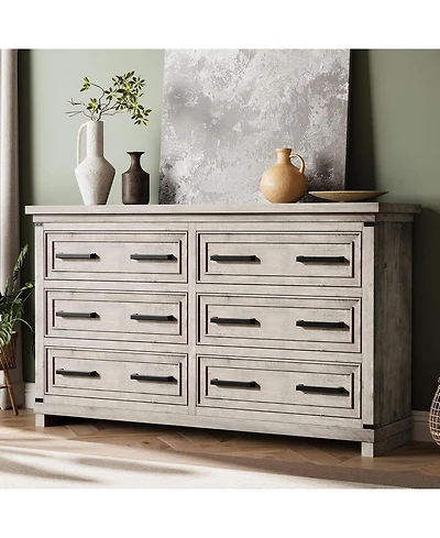Dresser for Bedroom with 6 Drawers, Farmhouse Chests of Drawers, 55" Wide Wood Dresser with Natural Texture