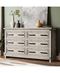 Dresser for Bedroom with 6 Drawers, Farmhouse Chests of Drawers, 55" Wide Wood Dresser with Natural Texture