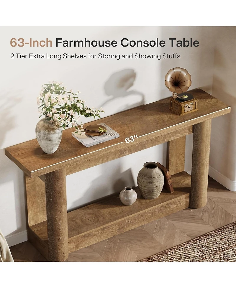 Tribesigns 63-Inch Farmhouse Console Table, Narrow Long Sofa Table Behind Couch, 2-Tier Storage Entryway Furniture
