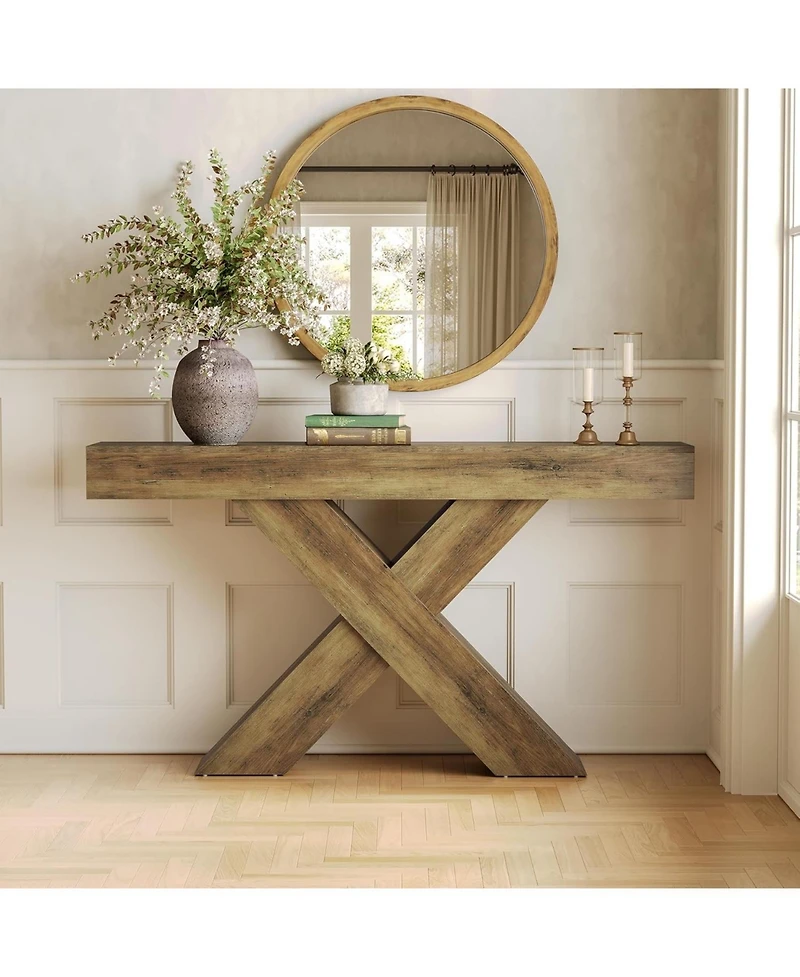 Tribesigns Console Table, 55-Inch Entryway Table with X-Shaped Design, Narrow Sofa Table, Rustic Brown