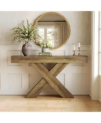 Tribesigns Console Table, 55-Inch Entryway Table with X-Shaped Design, Narrow Sofa Table, Rustic Brown