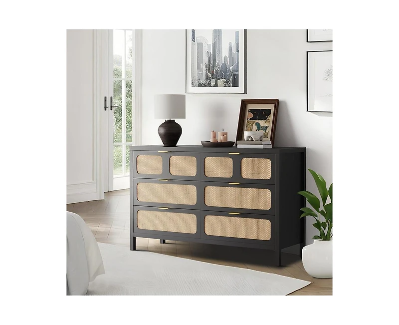 Gaomon Rattan Dresser for Bedroom with Metal Handles