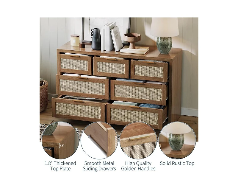 gaomon Rattan 7 Drawers Dresser for Bedroom