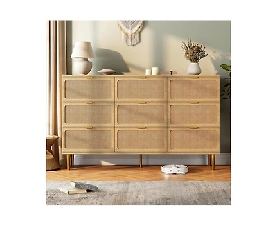 Gaomon Rattan 9 Drawer Dressers for Bedroom